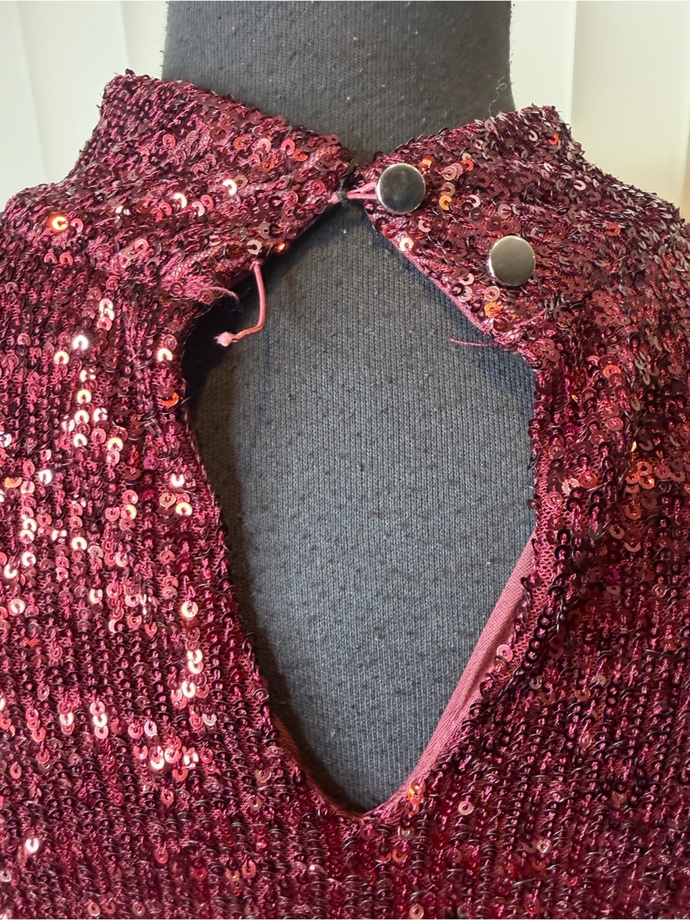 Cable & Gauge Burgundy Sequined  Women's Sequin Mock Neck Shift Dress Size XL - Picture 7 of 10